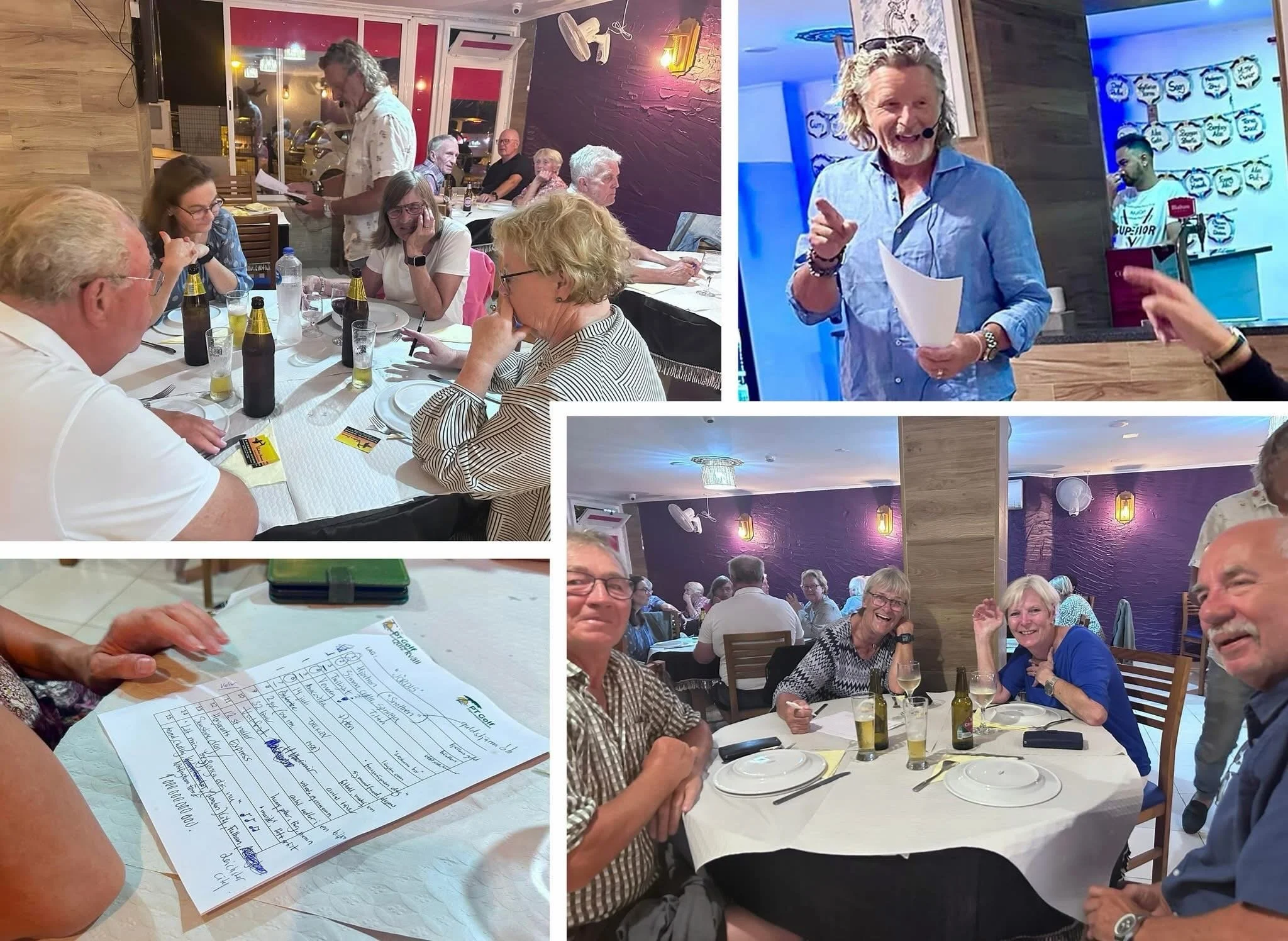 PT Golfs gäster skålar vid ett långbord på en restaurang i Tavira